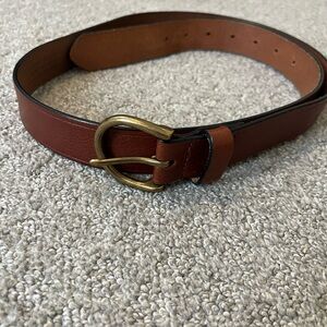 Madewell Brown Leather Belt with Gold Buckle